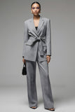 Grey Notched Lapel 2 Piece Women Suits with Bowknot