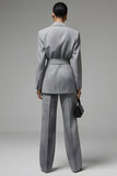 Grey Notched Lapel 2 Piece Women Suits with Bowknot