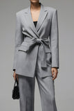 Grey Notched Lapel 2 Piece Women Suits with Bowknot