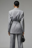 Grey Notched Lapel 2 Piece Women Suits with Bowknot