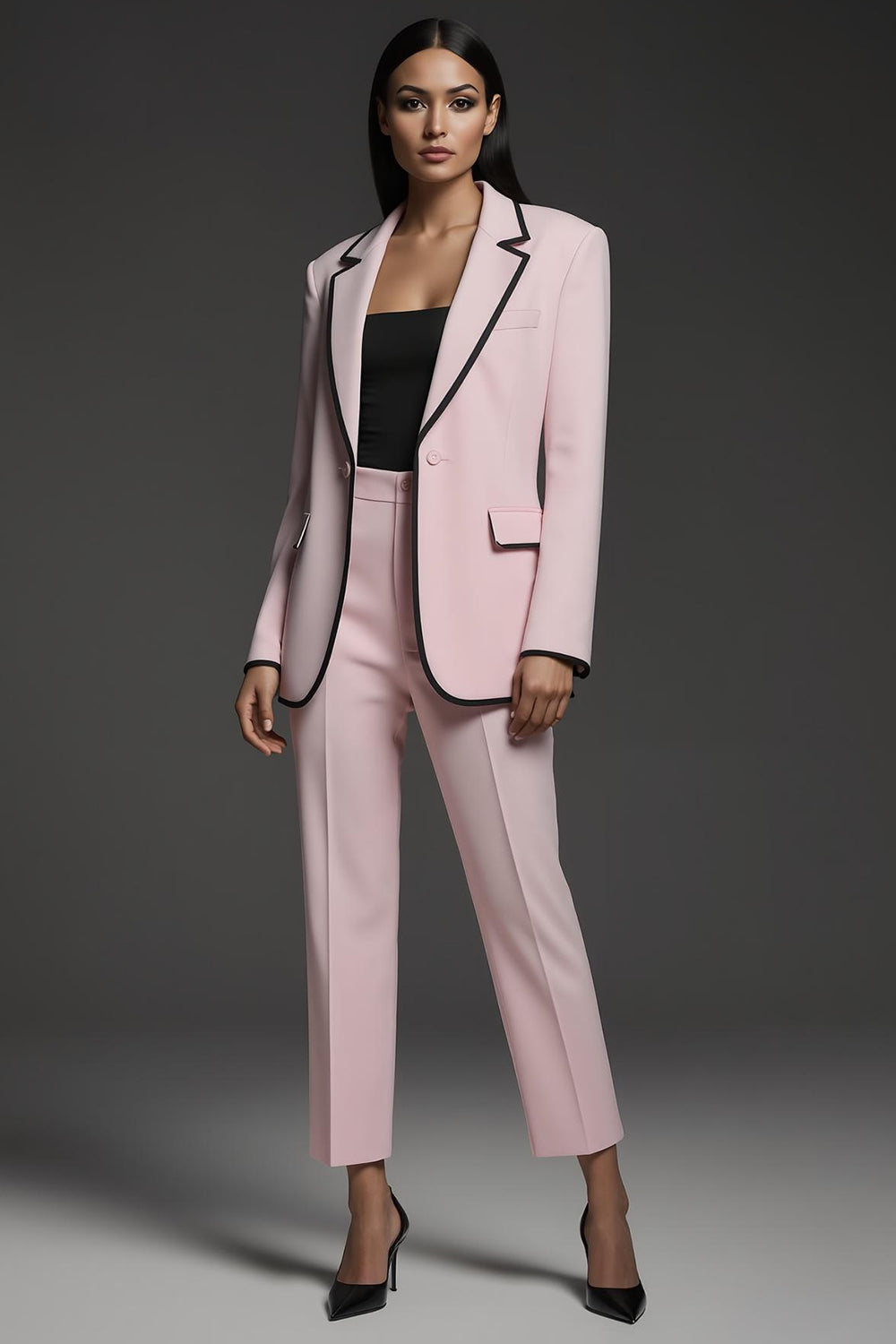 Pink 2 Piece Notched Lapel One Button Women Suits