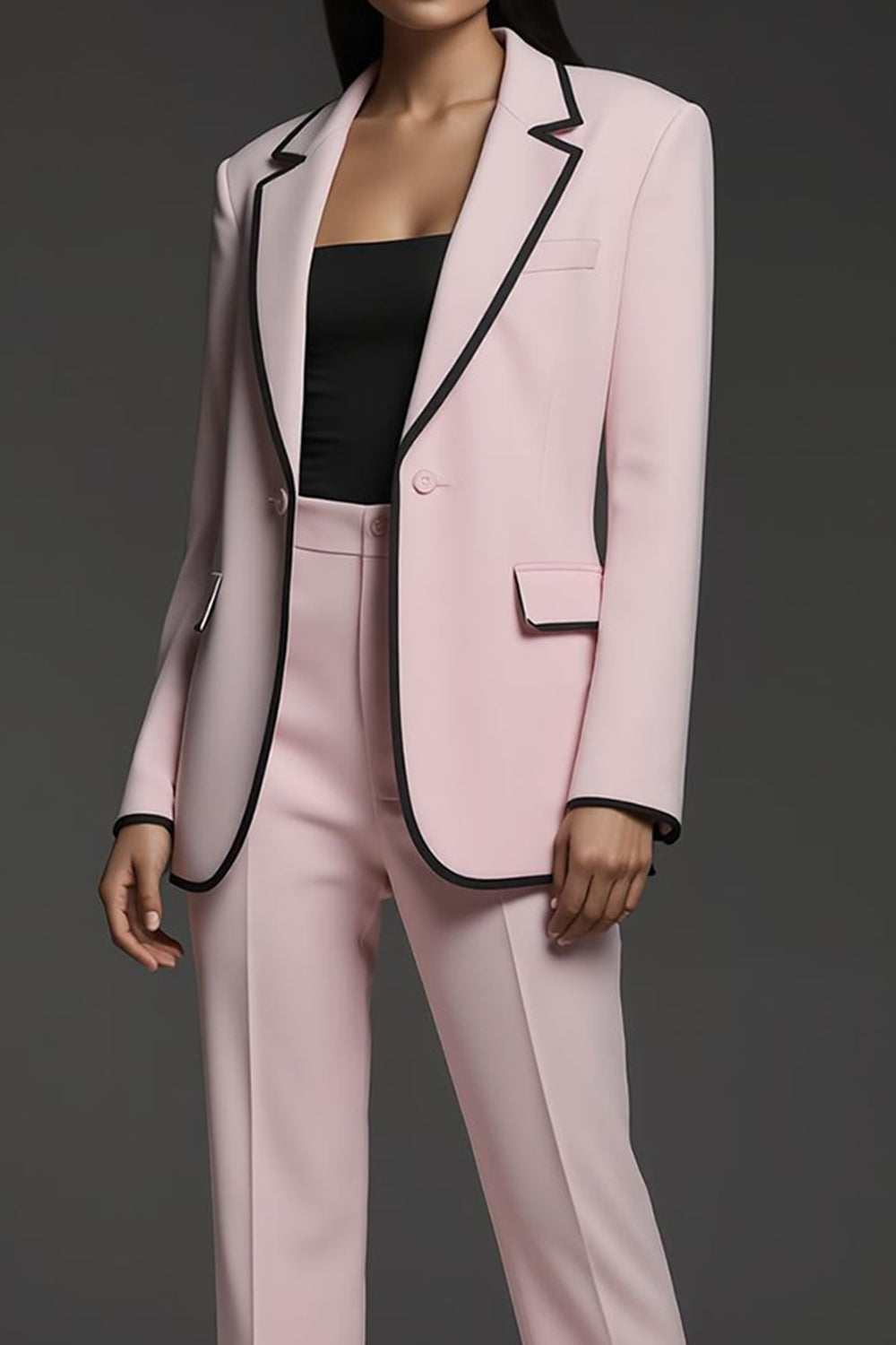 Pink 2 Piece Notched Lapel One Button Women Suits