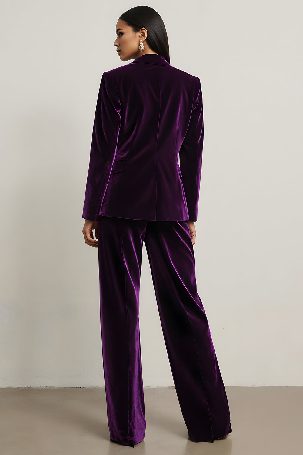 Velvet Dark Purple Peak Lapel 2 Piece Women Suits