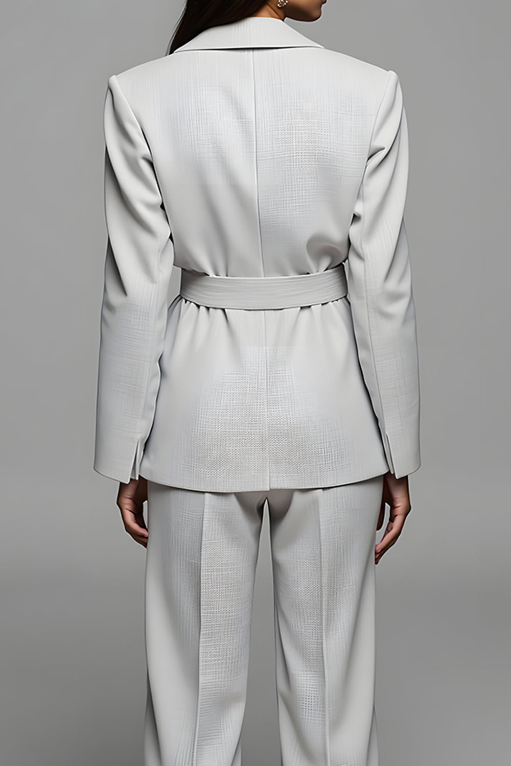 Grey Notched Lapel Belt 2 Piece Women Suits with Sleeve