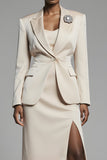 Peak Lapel Sheath Champagne One Button Women Suits with Slit