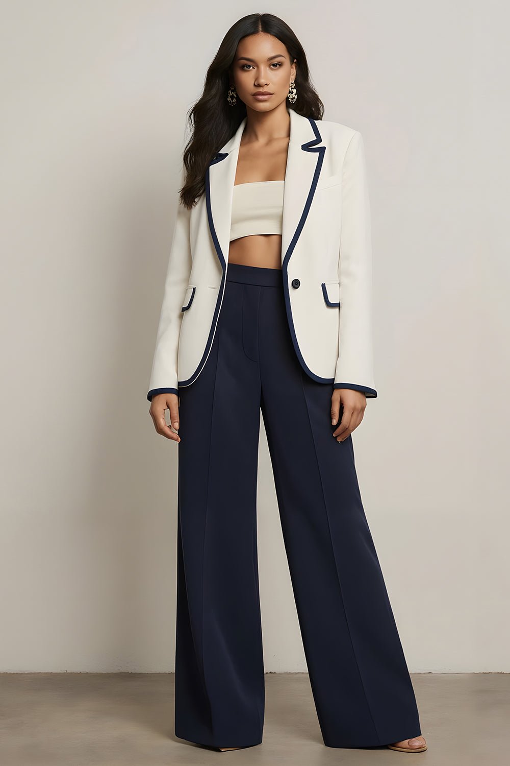 White Blue Peak Lapel One Button 2 Piece Women Suits