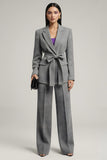 Grey Peak Lapel 2 Piece Women Suits with Bowknot