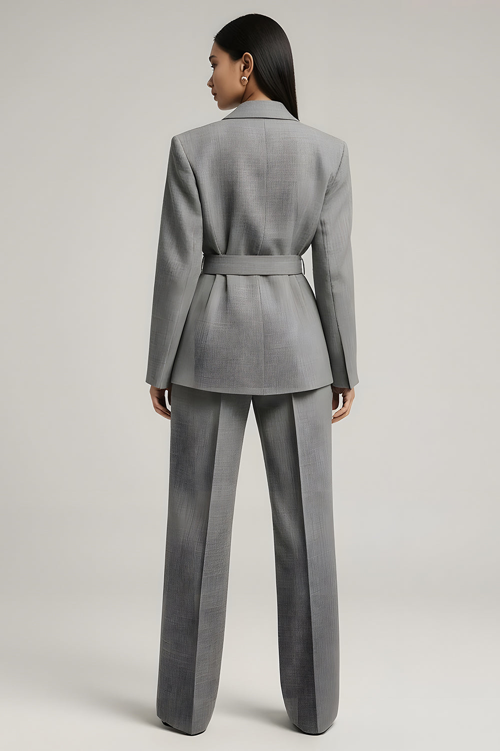 Grey Peak Lapel 2 Piece Women Suits with Bowknot