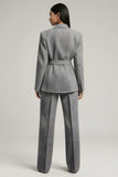 Grey Peak Lapel 2 Piece Women Suits with Bowknot
