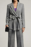 Grey Peak Lapel 2 Piece Women Suits with Bowknot