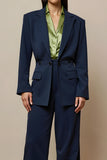 Navy Notched Lapel 2 Piece Women Suits with Pocket
