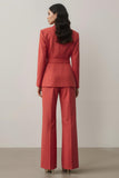 Red Notched Lapel 2 Piece Women Suits with Belt