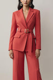 Red Notched Lapel 2 Piece Women Suits with Belt