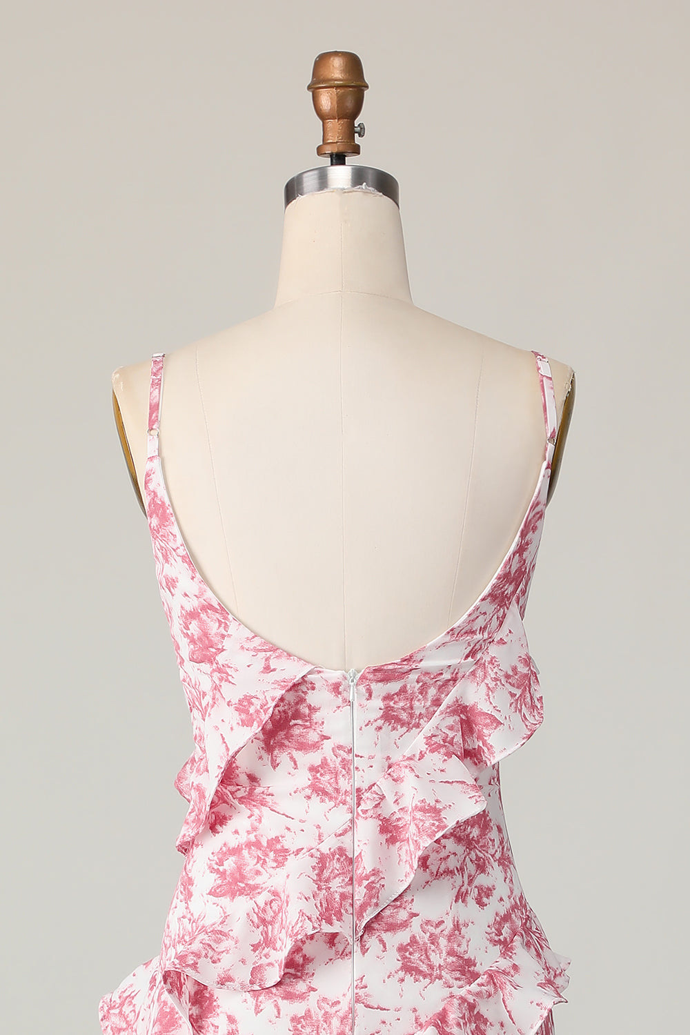 Blush Flower Sheath Spaghetti Straps Ruffled Long Wedding Guest Dress with Slit