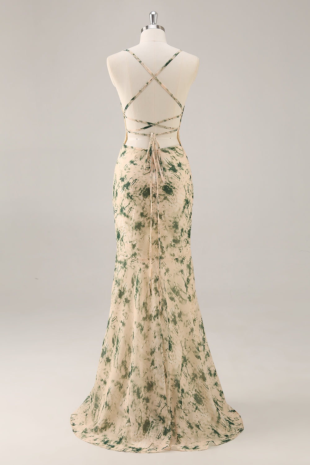 Champagne Floral Mermaid Printed Bridesmaid Dress with Slit