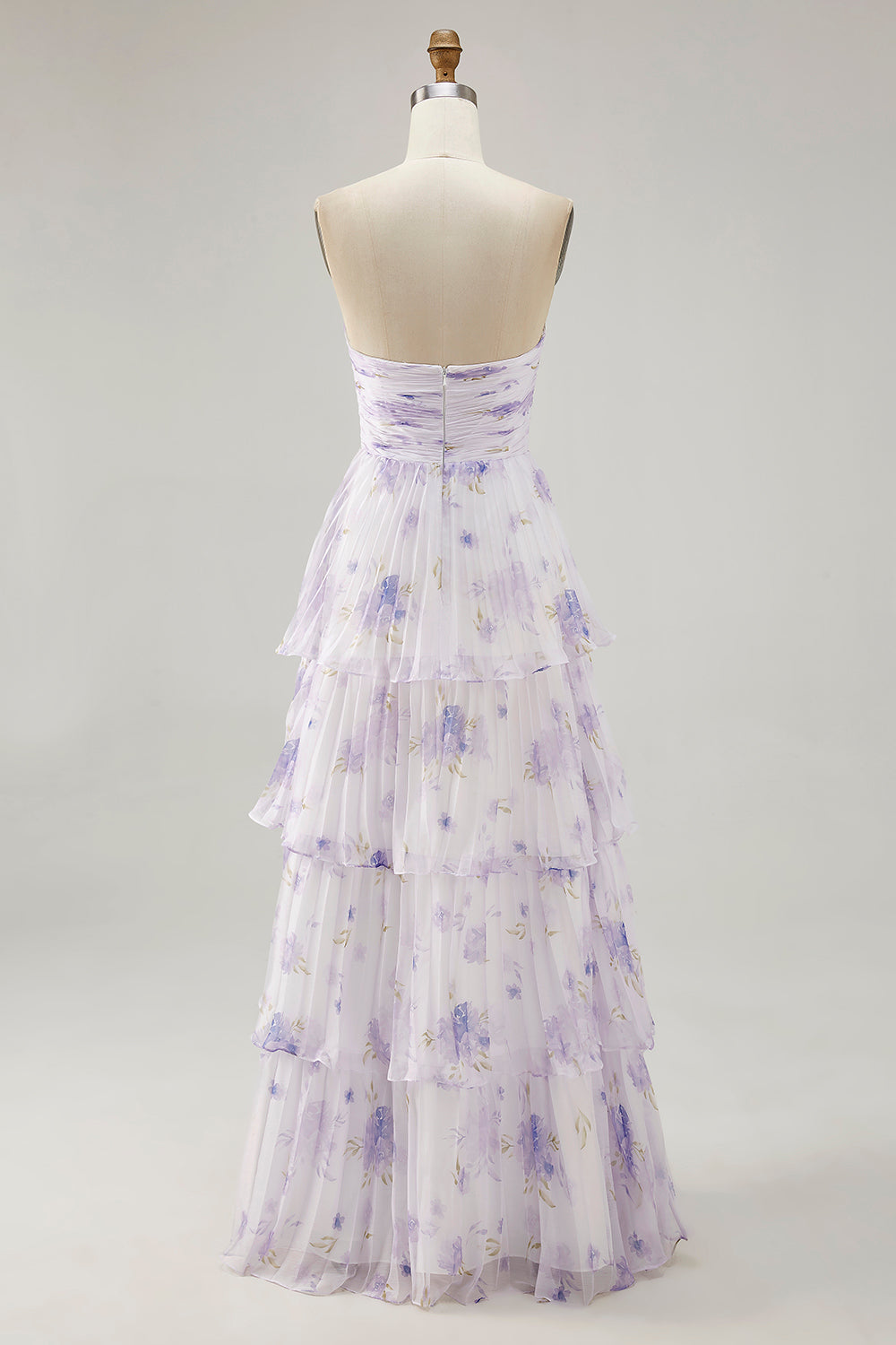 Tiered Lavender Flower A Line Strapless Pleated Bridesmaid Dress