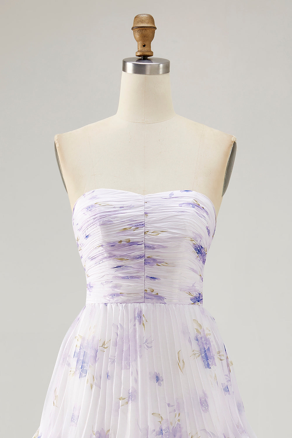 Tiered Lavender Flower A Line Strapless Pleated Bridesmaid Dress