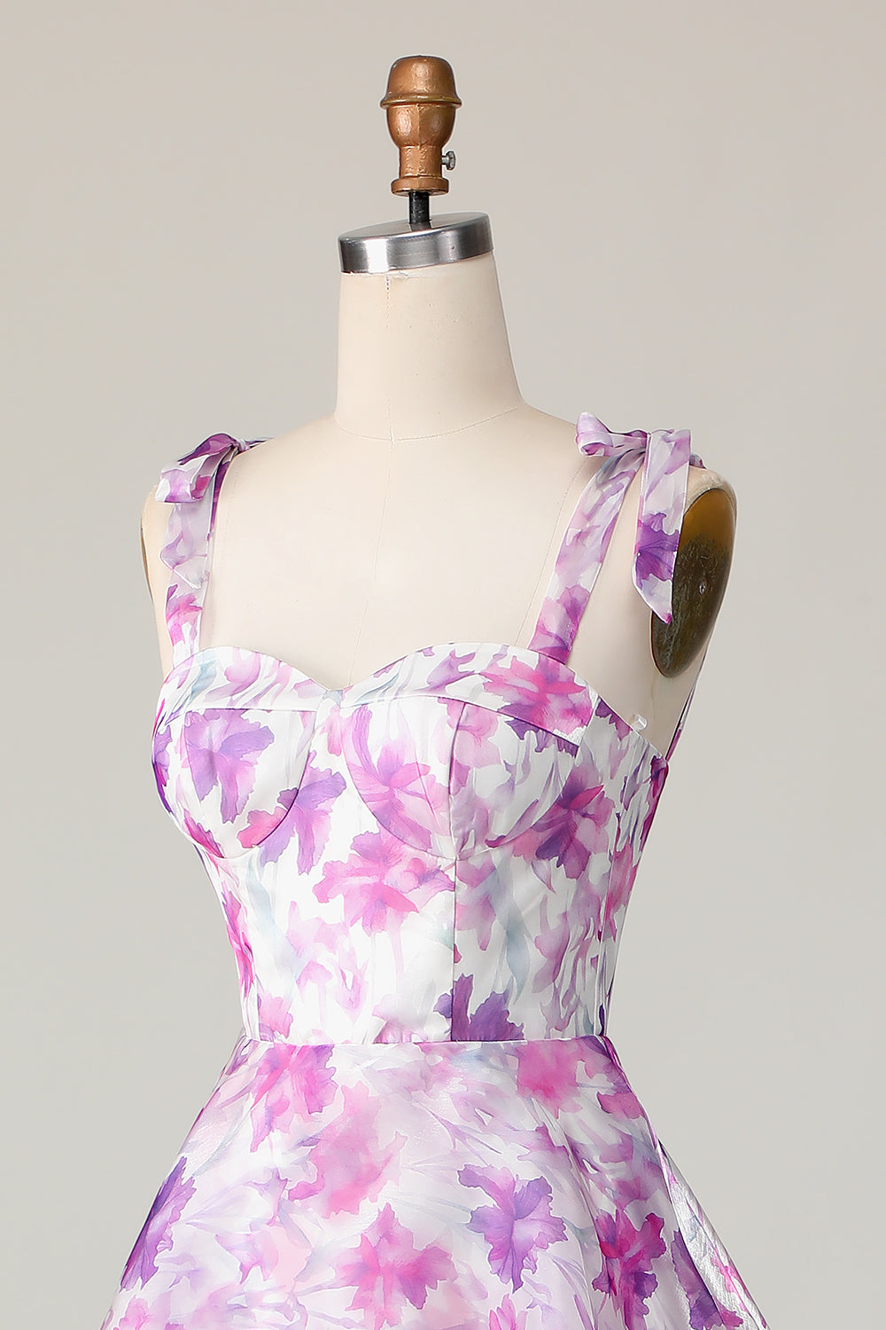 Purple Flower A Line Tiered Long Wedding Guest Dress with Straps Bows
