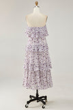 Off The Shoulder Purple Flower Printed A Line Wedding Guest Dress