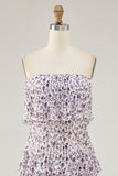 Off The Shoulder Purple Flower Printed A Line Wedding Guest Dress