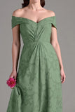 Eucalyptus A-Line Off The Shoulder Long Bridesmaid Dress