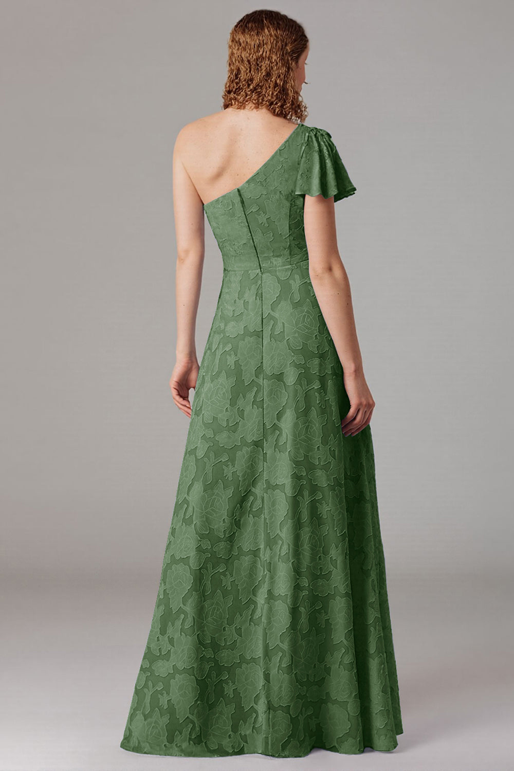 Dusty Blue A-Line One Shoulder Bridesmaid Dress with Slit