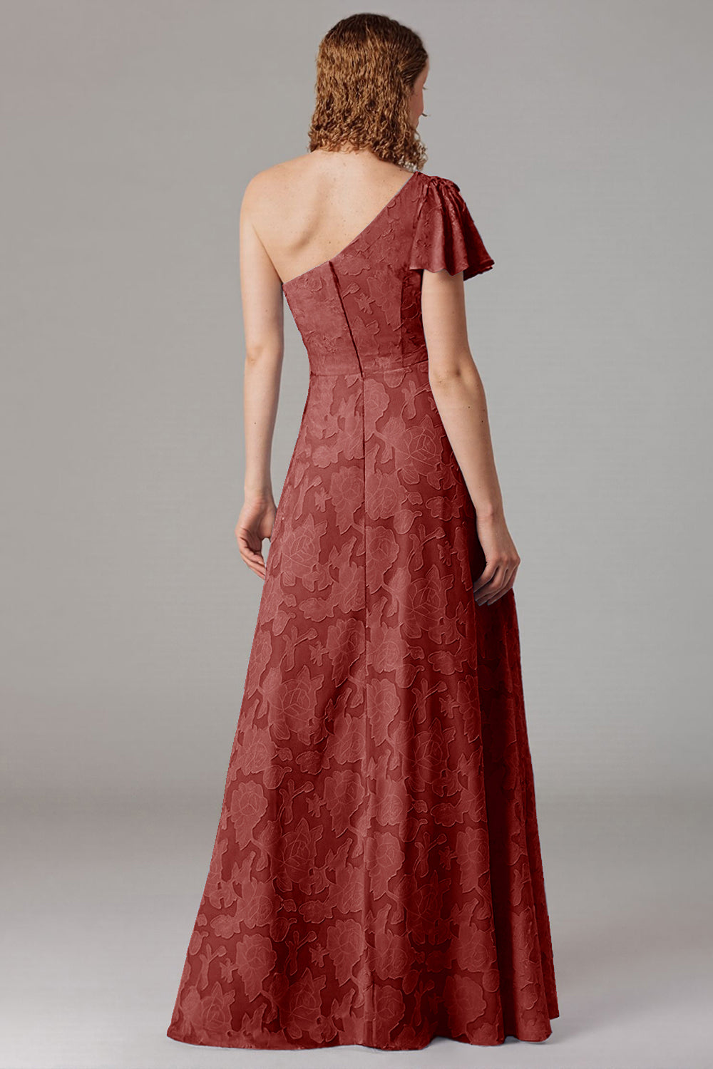 Dusty Blue A-Line One Shoulder Bridesmaid Dress with Slit