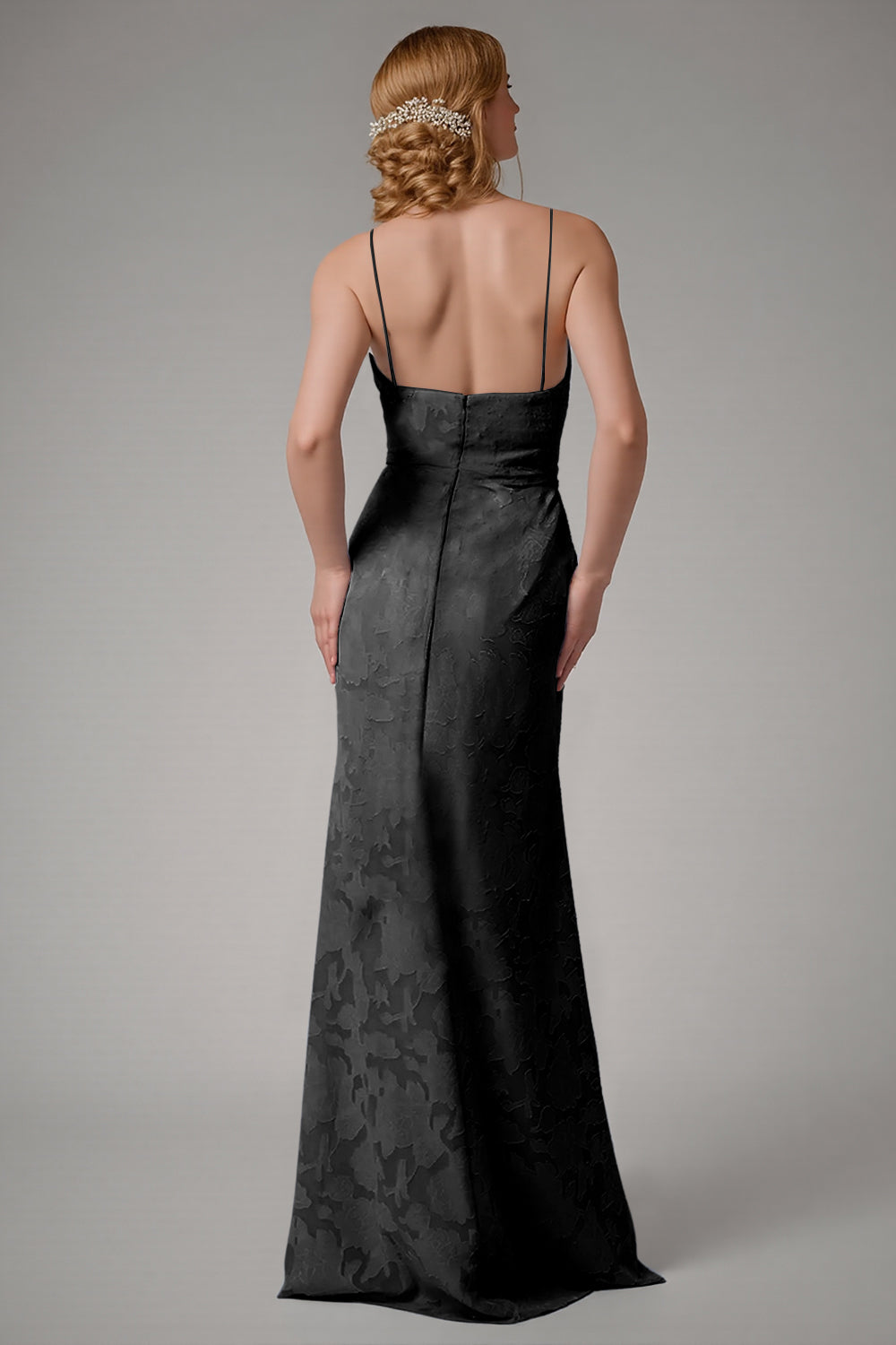 Dusty Blue Sheath Spaghetti Straps Bridesmaid Dress with Slit