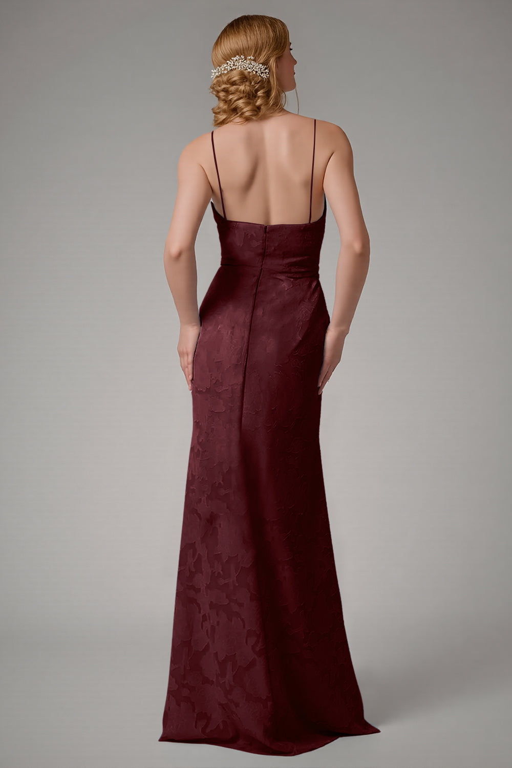 Dusty Blue Sheath Spaghetti Straps Bridesmaid Dress with Slit