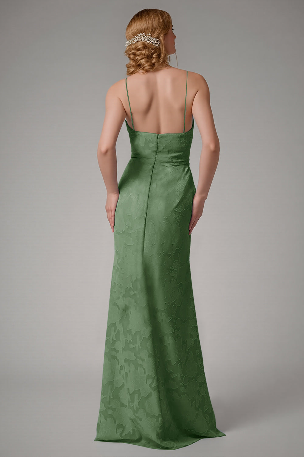 Dusty Blue Sheath Spaghetti Straps Bridesmaid Dress with Slit