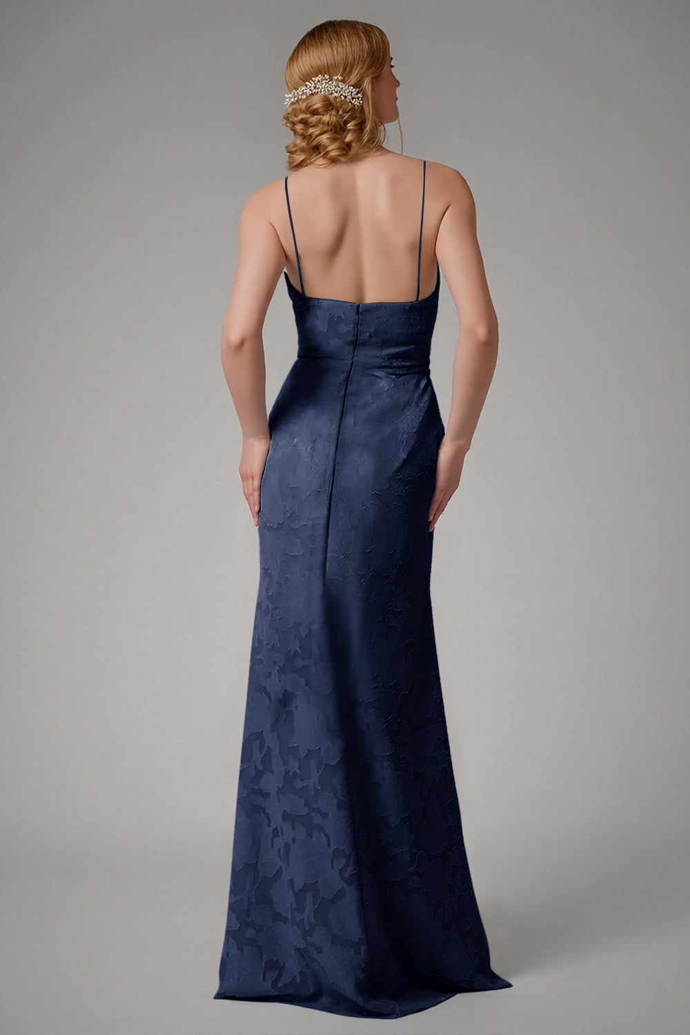 Dusty Blue Sheath Spaghetti Straps Bridesmaid Dress with Slit