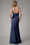 Dusty Blue Sheath Spaghetti Straps Bridesmaid Dress with Slit