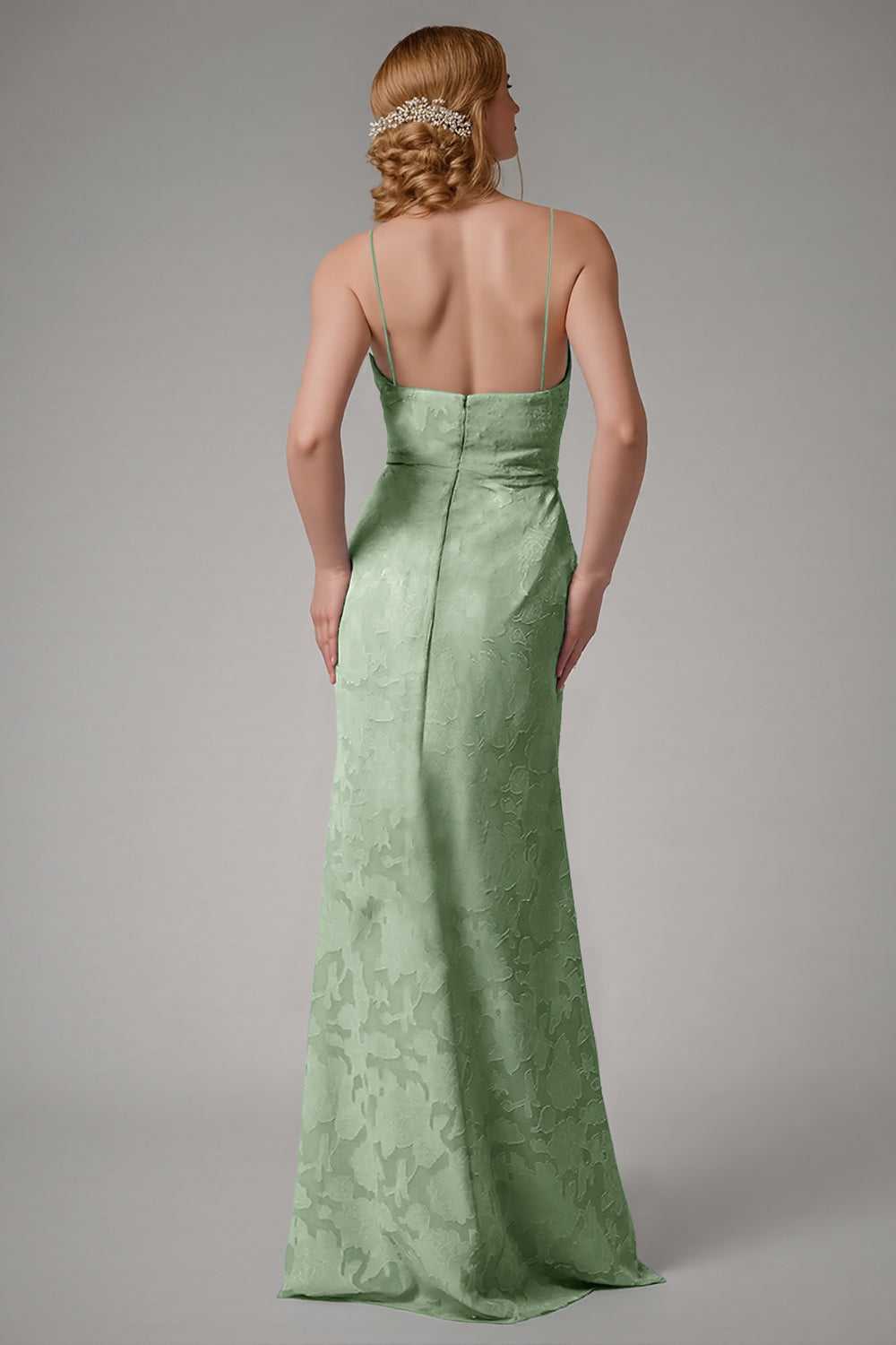 Dusty Blue Sheath Spaghetti Straps Bridesmaid Dress with Slit