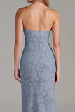 Strapless Sheath Dusty Blue Long Bridesmaid Dress
