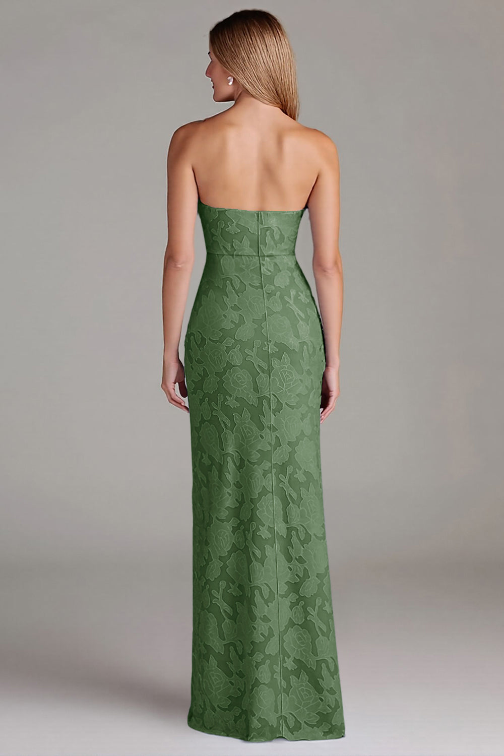 Strapless Sheath Dusty Blue Long Bridesmaid Dress