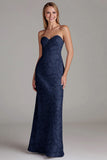 Strapless Sheath Dusty Blue Long Bridesmaid Dress