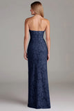 Strapless Sheath Dusty Blue Long Bridesmaid Dress