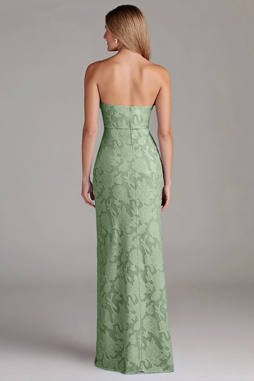 Strapless Sheath Dusty Blue Long Bridesmaid Dress