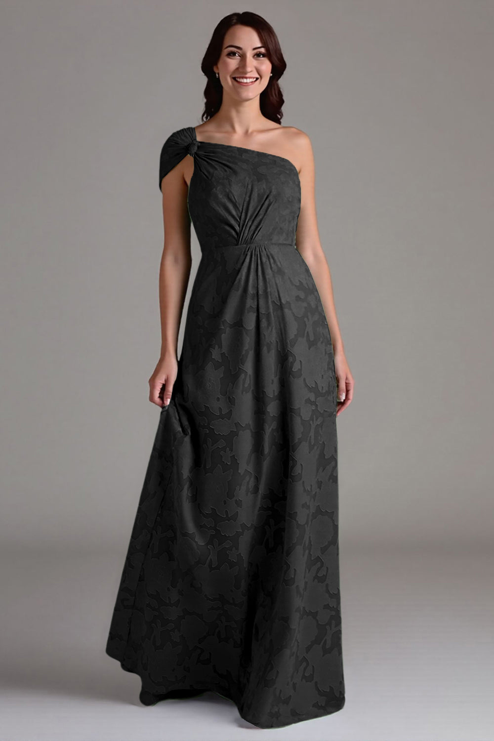 A-Line One Shoulder Ruched Eucalyptus Bridesmaid Dress