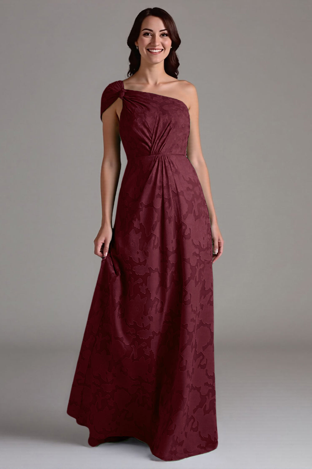 A-Line One Shoulder Ruched Eucalyptus Bridesmaid Dress