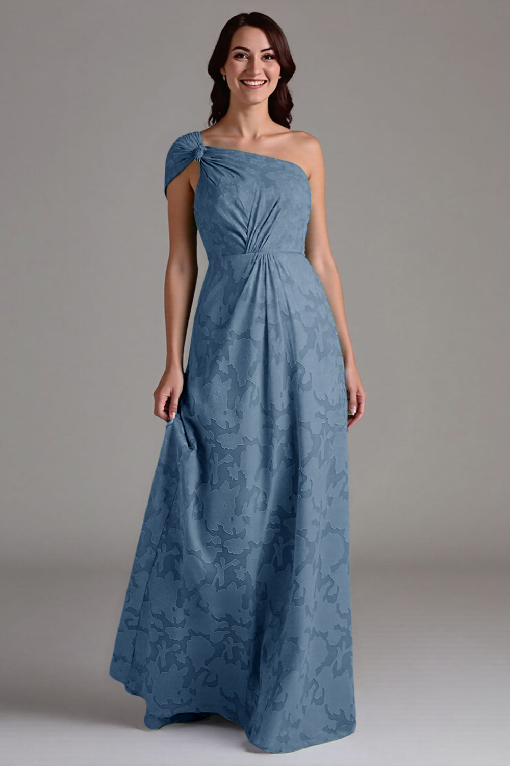 A-Line One Shoulder Ruched Eucalyptus Bridesmaid Dress