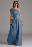 A-Line One Shoulder Ruched Eucalyptus Bridesmaid Dress