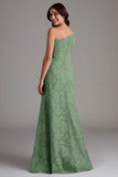 A-Line One Shoulder Ruched Eucalyptus Bridesmaid Dress