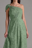 A-Line One Shoulder Ruched Eucalyptus Bridesmaid Dress