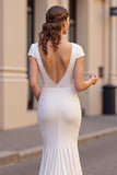 Ivory Mermaid V Neck Cap Sleeves Wedding Dress
