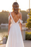 Ivory One Shoulder A Line Sweep Train Wedding Dress