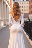 Ivory Simple V Neck Long Sleeves Wedding Dress