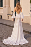 Ivory Lace Mermaid Sweep Train Wedding Dress with Slit