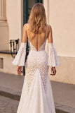 Ivory Lace Mermaid Sweep Train Wedding Dress with Slit