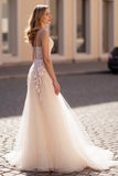 lvory A Line Appliqued Tulle Long Wedding Dress